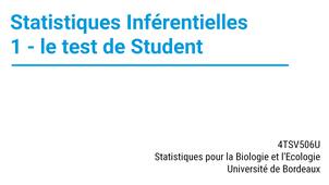 Statistiques Inférentielles. Le test de Student pour la comparaison de 2 moyennes