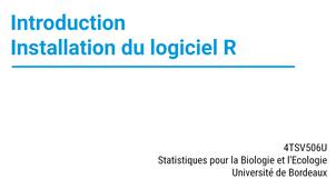 Introduction UE et Installation du logiciel R