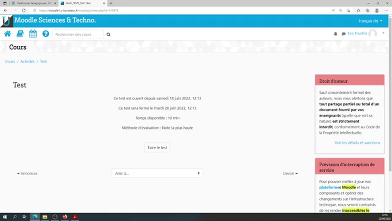MediaPOD - Présentation De L'Activité Test Dans Moodle