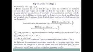 3.1.5 La table de mortalité - Présentation générale - Compléments sur l'espérance de vie