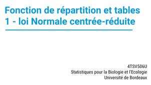 Fonction de répartition et tables statistiques - Partie 1, la loi Normale Centrée Réduite